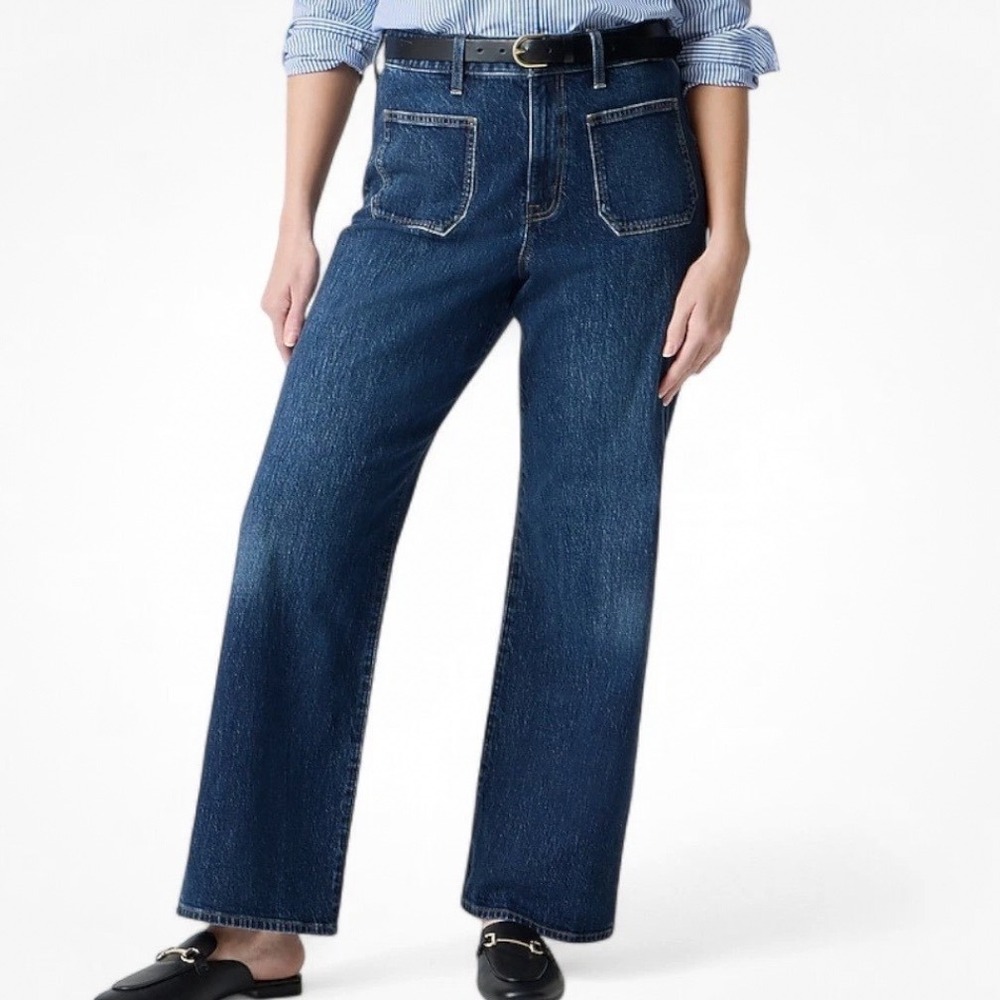 J.Crew Curvy Full-Length Slim Wide-Leg Jeans Dark Indigo Patch Pocket 29 NEW